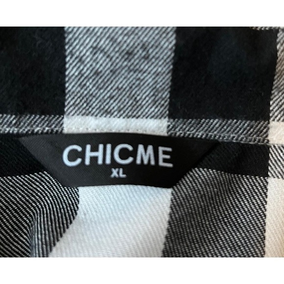 Black White Buffalo Check Plaid Womens Tunic Top XL Ruched Sides Cozy Cabincore - Picture 7 of 9